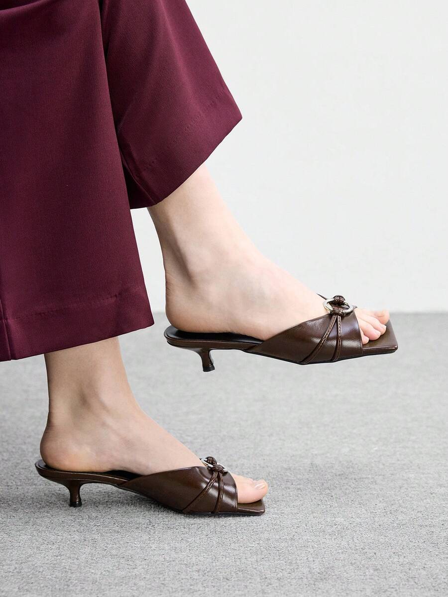 CUCCOO BIZCHIC Sandalias de mujer de tacón alto con atmósfera simple y boca en V - Marrón - Ver 1