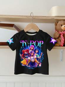 SHEIN Áo thun ngắn tay cổ tròn in chữ và ngôi sao K-POP nhóm nhạc nữ thời trang và cá tính, nhiều màu sắc, phù hợp cho các kỳ nghỉ, tiệc tùng, mặc hàng ngày, buổi hòa nhạc, thiết kế giản dị và tối giản, thích hợp cho mùa hè. Áo thun K-Pop trẻ em, áo thun anime trẻ em, áo thun nhóm nhạc trẻ em, áo thun anime nữ. - Nhiều màu - Xem 2