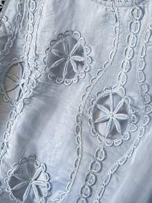 Lacomfia 女士优雅简约圆领镂空花卉加大码吊带背心 - 霧霾藍 - 查看 6