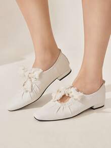 CUCCOO CHICEST Women's Casual Slip-On Flats With Bow Decor, Suitable For Daily Wear Valentine's Day Elegant Shoes Wedding Shoes - Beige - View 2