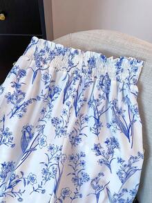 Franclia Women's Floral Print Tie Waist Wide Leg Pants, Vacation - White - View 4