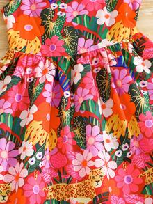 SHEIN Vestido casual con cuello de volantes y estampado floral pequeño para niña - Rosa Fucsia - Ver 6