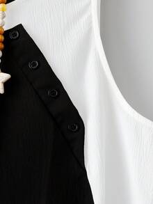 Linhara 大码女式拼接撞色休闲百搭日常上衣 - 黑與白 - 查看 6