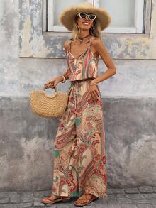 Brillora Women's Summer Vacation Casual Paisley Print Jumpsuit - Multicolor - View 4