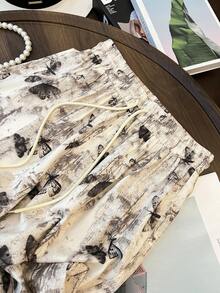 GlowEve Women's Fashion Casual Ink Butterfly Print Elastic Waist Drawstring Straight Leg Pants, Suitable For Daily Wear - Multicolor - View 4