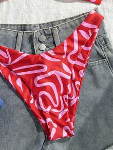 Swim Vcay 女士时尚树叶印花比基尼泳装套装 - 粉色 - 查看 6