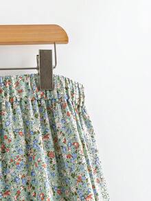 Sweetra Váy xòe cỡ lớn họa tiết hoa nhí, eo chun, chất liệu ren phối màu tương phản, kiểu dáng dễ thương. - Màu xanh lam - Xem 7