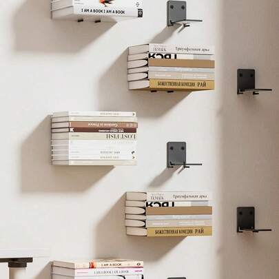 1件/2件/4件装 现代悬浮式壁挂置物架 隐形储物架 适用于家庭办公室书房 节省空间 无需用电