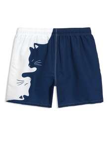 Horizaway Shorts de playa con bolsillo y estampado de color contrastante para hombres - Azul - Ver 3