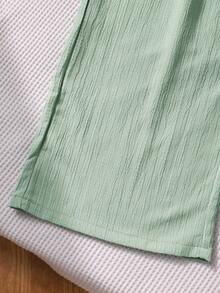 Tween GirlsTextured Vertical Striped Black Loose Button Pants - Green - View 3