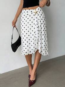 Aloruh Chân váy nữ dáng suông bất đối xứng - Đen và trắng - Xem 5