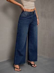 SHEIN ICON Women's Casual Washed Flare Leg Jeans, Suitable For Vacation, Daily Wear, And Commuting - Blue - View 5