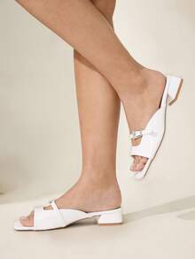 CUCCOO CHICEST Women's Square Toe Buckle Design Casual Fashion Chunky Heel Sandals Valentine's Day Elegant Shoes - White - View 7