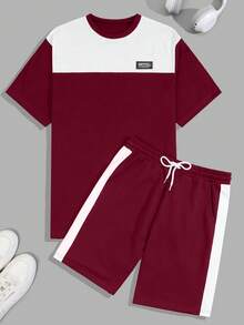 EURMUSE Men Cottonline Color Block Patched Regular T-Shirt Set - Burgundy - View 2