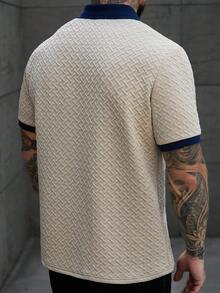 Manfinity CasualCool 男士纹理撞色短袖休闲通勤 Polo 衫，学院风图案 Polo 衫，男士纽扣针织 Polo 衫，男士 Polo 衫，男士高尔夫球衫，男士针织衫，适合日常休闲、周末旅行、远足、轻松的工作环境，可作为男友/丈夫礼物、周年纪念/生日礼物、派对、暑假、假日、婚礼等场合穿着。 - 卡其色 - 查看 3