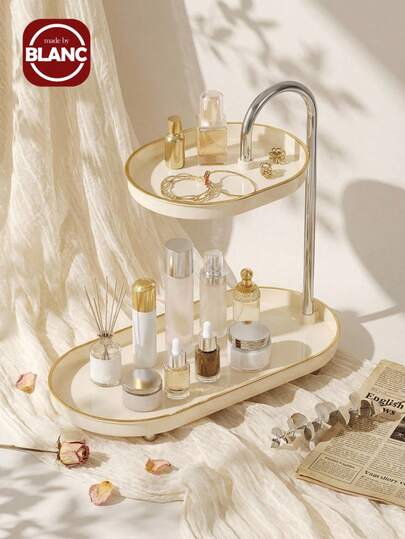Madebyblanc 1个双层收纳架，适用于桌面、浴室、化妆品、配件、饰品、收纳盒、酒店托盘