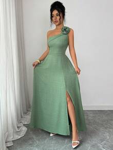 Elenzga Đầm nữ màu xanh lá cây họa tiết hoa, dây đeo vai, hở lưng, eo điều chỉnh được, dáng chữ A, xẻ tà, thanh lịch kiểu Pháp lãng mạn, nữ tính, cổ điển, đa năng, thích hợp đi làm, công sở, đi biển, dự tiệc, mùa xuân/hè. - màu xanh lá - Xem 3