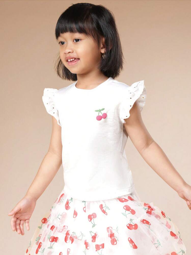 Ruffle Sleeve Cherry Print T-Shirt