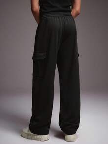 STYNVO 加大码男士抽绳腰带口袋休闲宽松运动裤，适合日常穿着 - 黑色 - 查看 2