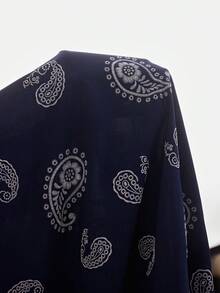SHEIN Đầm ngủ nữ màu xanh hải quân viền bèo nhún họa tiết Paisley, chất liệu vải dệt mềm mại và thoải mái, thích hợp cho thời gian rảnh rỗi và kỳ nghỉ. - Màu xanh hải quân - Xem 7