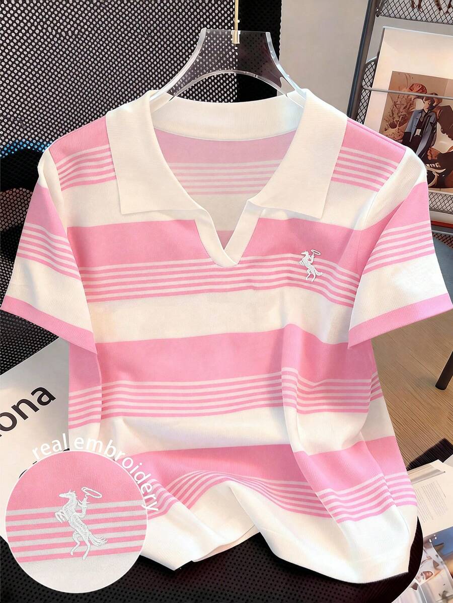 Resyla Randig digitaltryckt trendig minimalistisk pikétröja för kvinnor, present till vänner - Multifärgad - Visa 1