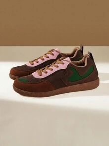 CUCCOO EASI 女士时尚百搭撞色系带休闲鞋 - 棕色 - 查看 3