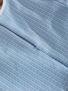 SHEIN Teen Girl Round Neck Contrast Trim Pleated Elegant Short Sleeve Dress - Blue - View 4