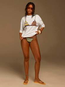 Athîral Women's Printed Loose Fit Round Neck Drop Shoulder T-Shirt - White - View 3