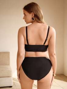 Swim Chiccia Plus Size Solid Color Swimwear Set - Black - View 2