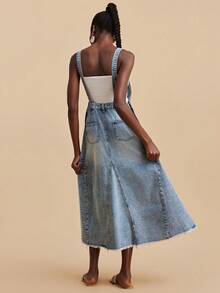 Travachic Women's Casual Denim Dress With Floral Embroidery And Pocket Design - Light Wash - View 2