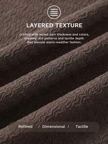 Siren Gaze 女士夏季休闲度假日常通勤纯色纹理面料不对称领修身衬衫 - 咖啡棕 - 查看 8