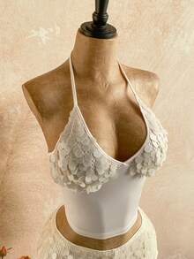 Soleia Spring/Summer New Casual Vacation Western Beach Wedding Guest Attire Graduation Brunch Wear St. Patrick's Day Spring Break Easter Music Festival Elegant Bohemian Tropical Halter Sparkly Sequin Cami Tank Top, Green For Women - White - View 4