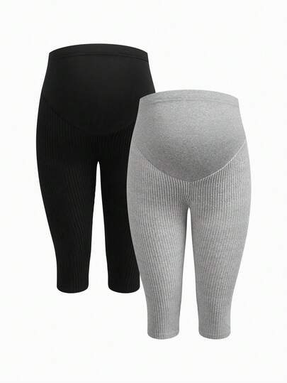 Modmama 孕妇纯色可调节腰围休闲七分打底裤