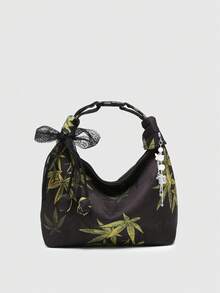 ROMWE Kawaii 女士包包 复古民族风 竹叶鸟夹 - 靛黑色 - 查看 1