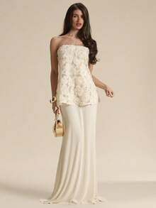 SHEIN BAE Đầm dệt kim màu mơ, đầm không tay thanh lịch thích hợp cho kỳ nghỉ, đi biển, làm phù dâu, dự đám cưới, mùa xuân/hè. - Màu be - Xem 4
