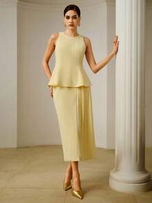 ZEYLAH 荷叶边撞色褶饰连衣裙 - 黃色 - 查看 4