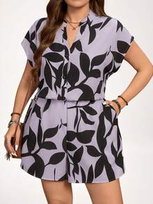 Comfylo Bộ jumpsuit mùa hè cỡ lớn phong cách boho với họa tiết hình học bất đối xứng dành cho nữ, Trang phục mùa hè cho nữ, Bộ đồ liền thân thường ngày cho nữ, Áo liền quần cho nữ, Bộ đồ liền thân mùa hè thường ngày cho nữ, Trang phục mùa hè xuân cho nữ, Váy - Màu Lilac Tím - Xem 8