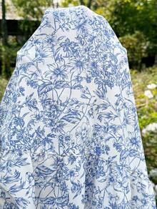 SHEIN Pregnant Women's Square Neck Ditsy Floral Sleeveless Casual Summer Dress - Blue and White - View 4