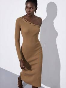 Aveloria Modichic 新款欧美复古时尚修身长袖毛衣连衣裙 - 青檸色 - 查看 6