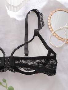 DelicateAllure Women's Contrast Color Lace Patchwork Bow Decor Heart Print Bra Cute Bra Push Up Bra - Multicolor - View 7