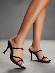 CUCCOO SZL Sandales à talons hauts stilettos décorées d'orchidées fuchsia métalliques pour femmes, convenant aux vacances et aux fêtes de Noël - Noir 3 - Voir 3