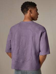 SWAVVY Men's Knitted Casual Loose Fit Numeric Embroidery Short Sleeve T-Shirt - Purple - View 6
