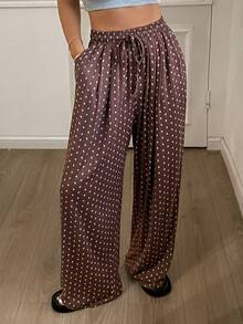 DAZY Soft Ditsy Floral Loose Knit Women Pajama Bottoms - Coffee Brown - View 3