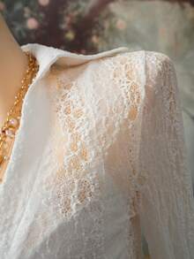 SHEIN DivaQ Sexy Lace Patchwork V-Neck Semi-Sheer Music Festival Shirt - White - View 5