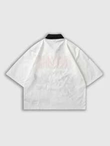 ROMWE MEN Camisa casual de manga corta con estampado de letra y ángel para hombre - Blanco - Ver 2