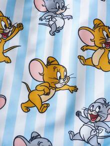 TOM & JERRY X SHEIN Tween Girl Cartoon Print Casual Jumpsuit Swimsuit - Blue and White - View 5