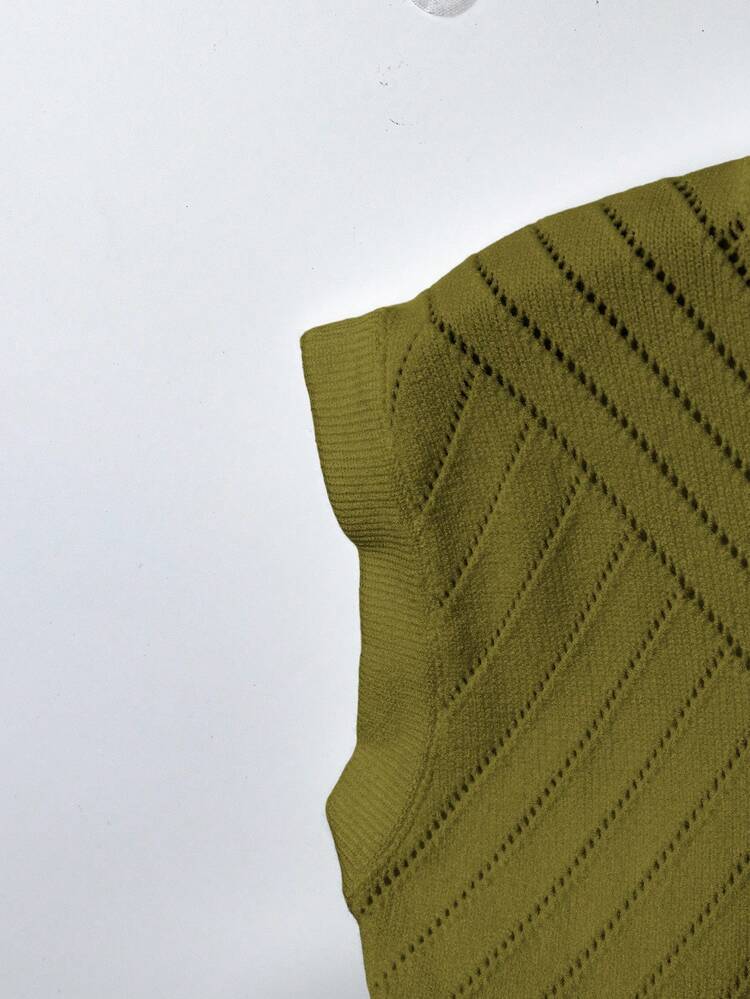 Qadelle Damtopp med rund hals och stickad kottarm, enfärgad och knappdesign, höst - Olivgrön - Visa 3