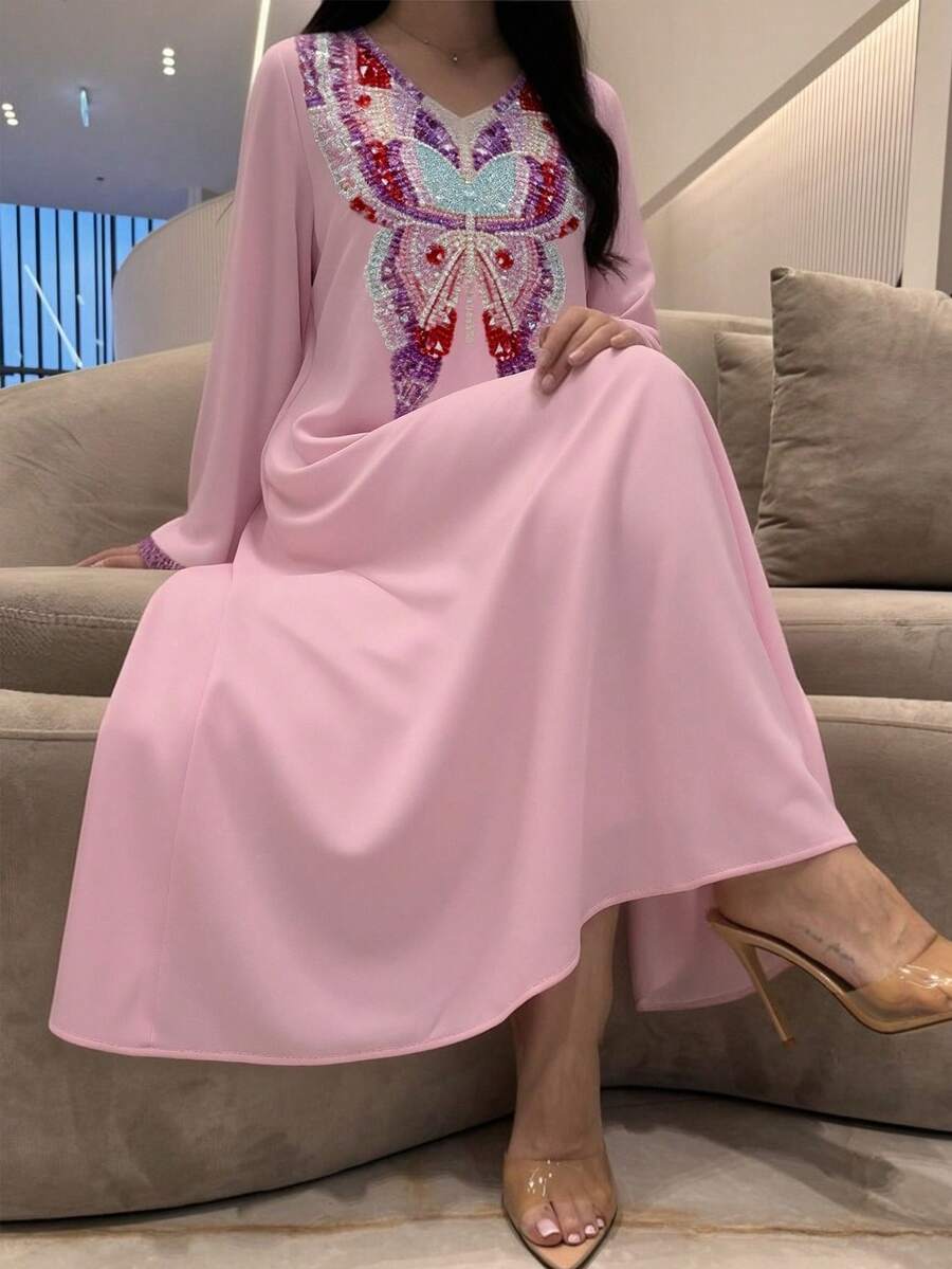 Al Najma Casual Modest Arabic Style Dress - Multicolor - View 1