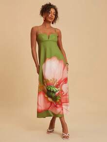 Travachic Elegant Floral Print Sleeveless Summer Vacation Dress - Green - View 4