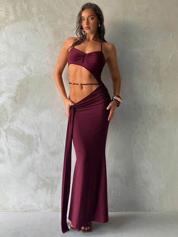 Aloruh Women's New Arrival Solid Wine Red Dress, Spaghetti Strap Sexy Elegant Lady Dress, Bohemian Beaded Decor Women's Coverup, Women's Resort Wear, Women's Beach Dress Vacation Outfits Women Holiday Outfits For Women Beach Vacation Outfits For Women Tropical Vacation Outfits For Women Cover Ups For Swimwear Bathing Suit Cover Up Swim Coverup Women Beach Cover Up Women's Beach Cover-Up Women's Beach Cover Up Beach Cover Ups For Women Elegant Women's Beach Cover Up Swim Coverup Women